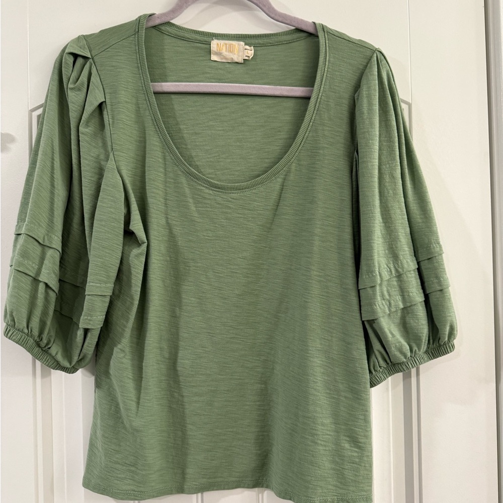 Nation LTD Nigella green balloon sleeve blouse, size L - Picture 2 of 5